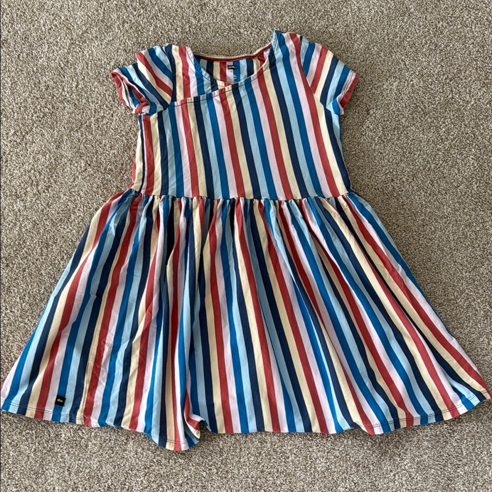 Girls Multicolor Stripe Short Sleeve Dress